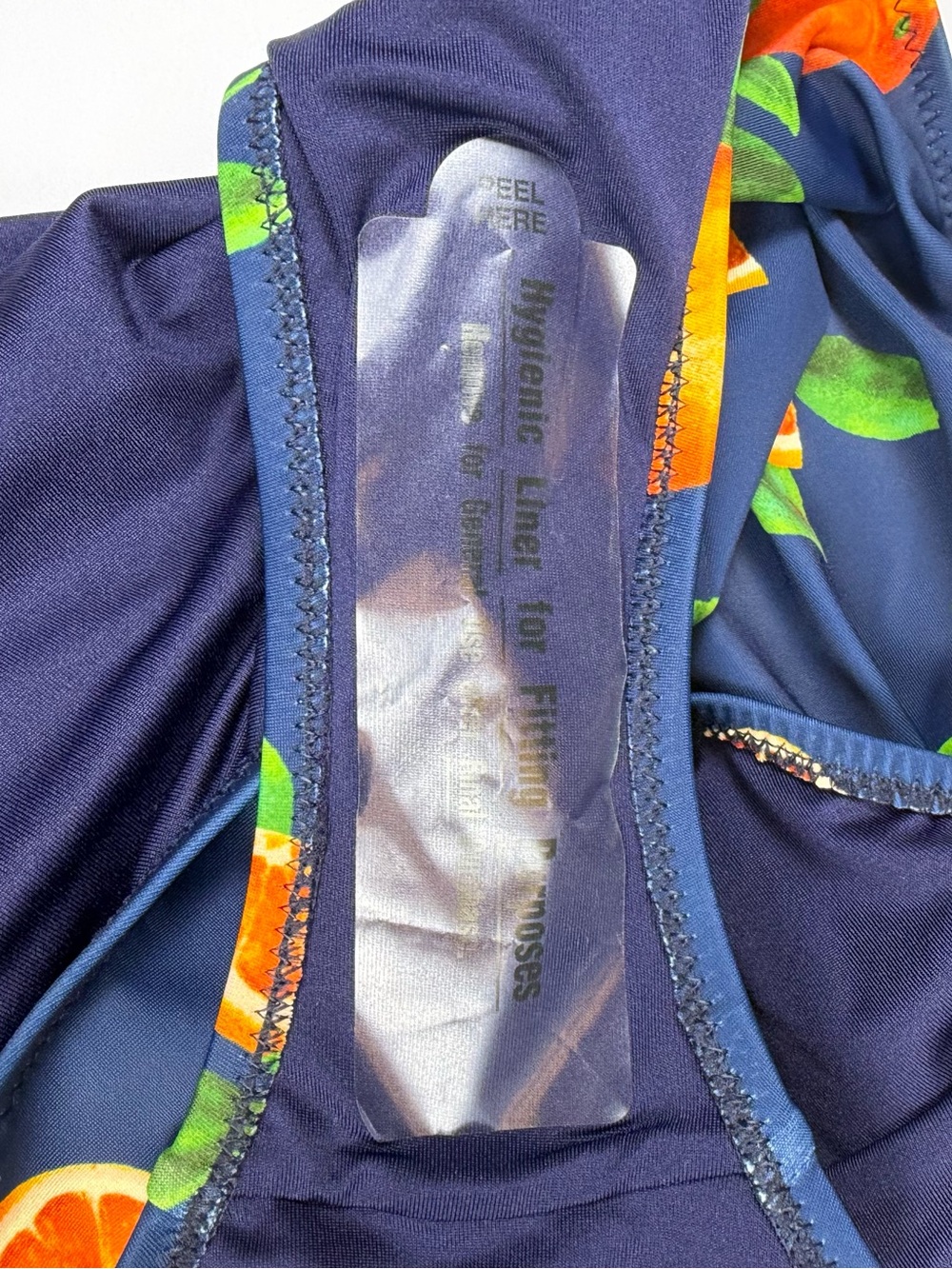 Old Navy Orange Fruit Print One Piece Swimsuit Blue Halter XL NWT - Picture 8 of 9